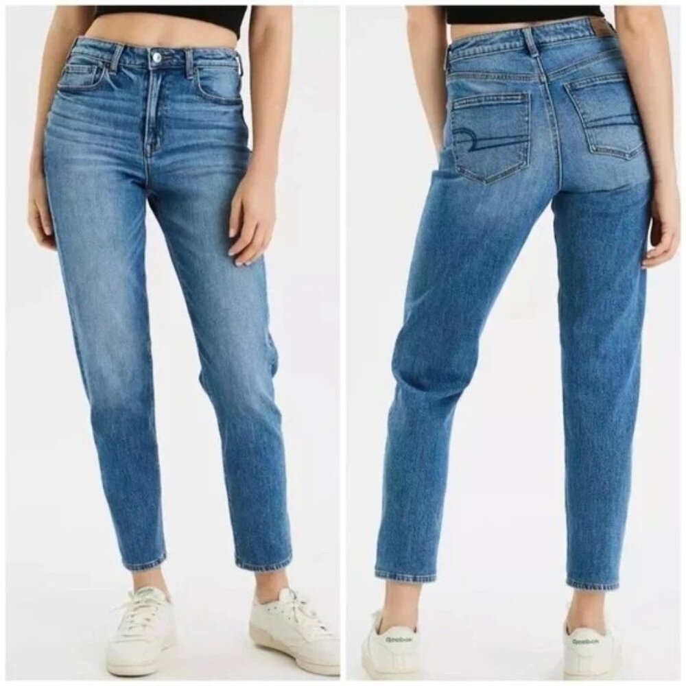American Eagle Stretch Mom Jeans In Medium Blue- Size 7 Short